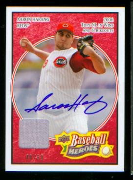 Aaron Harang Autograph 2008 Upper Deck Baseball Heros Card #49 w/ Game Used Jersey & #/50 Signed ~ Cincinnati Reds / San Diego Padres / Los Angeles Dodgers