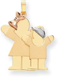 14k Tri-Color Gold Big Girl & Little Boy Engravable Charm