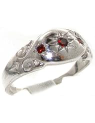 925 Solid Sterling Silver Natural Garnet Antique style Gypsy band Ring - Finger Sizes 4 to 12 Available