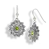 Flower Starbursts with Genuine Peridot Filigree Sterling Silver Hook Earrings