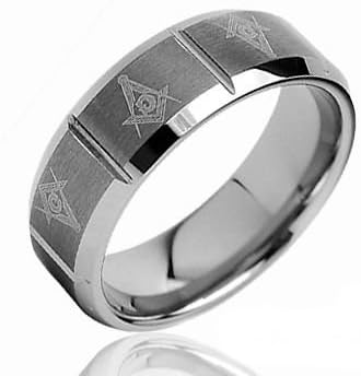 Tungsten Freemason Masonic Beveled Edged Ring 8mm (10)