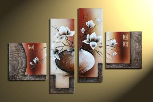 Zartsy Stretched and Framed 100% Hand-painted Canvas Wall Art Free Shipping Wood Framed Elegant Flowers Home Decoration Floral Oil Paintings on Canvas 4pcs/set