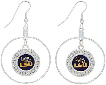 NCAA LSU Tigers 2" Silver Tone LSU Hoop Earrings Featuring Clear Crystal Rhinestones