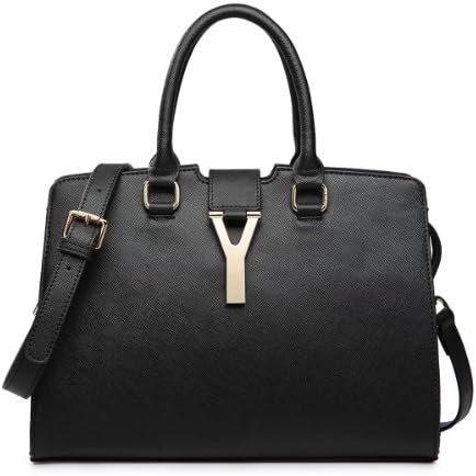 Nucelle Y Word Elements Women's Cross Pattern Leather Shoulder Handbag Top Handle Top Zipper Purse (Black)