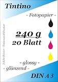 A3 - 20 Blatt Fotopapier Photopapier DIN - A 3 - 240g/qm - glossy glaenzend - sofort trocken - wasserfest - hochweiß - sehr hohe Farbbrillianz fuer InkJet Drucker Tintenstrahldrucker