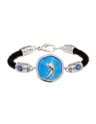 Guy Harvey Blue Enamel Marlin Leather Bracelet