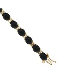 10K Yellow Gold Natural Black Onyx Oval Tennis Bracelet 5x7 mm stones, 7 inches