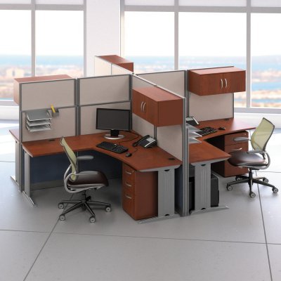 Bush Office-in-an-Hour Melamine L-Shaped Quad Workstation Computer Desk - BHI680