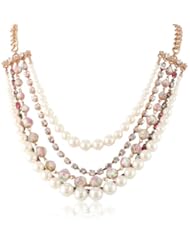 Betsey Johnson "Vintage Bows" Faux Pearl and Floral Bead Multi-Row Necklace, 23"