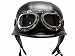 German Black Leather Motorcycle Biker Cruiser Scooter Touring Half Helmet DOT with Pilot Goggles (Medium)
