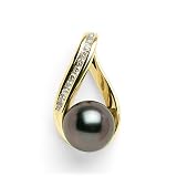 Tahitian Black Pearl Pendant with Diamond in 14K Yellow Gold