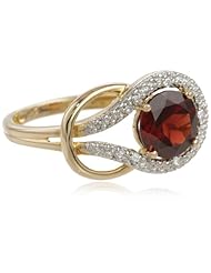 10k Gold Round Garnet and Diamond Ring (0.03 cttw, I Color, I2 Clarity)
