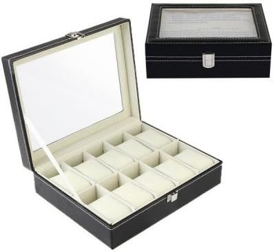 PU Leather 10 Slots Wrist Watch Display Box Storage Holder Organizer Windowed Case