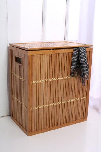 FREE SHIP! No Assembly! Lattice Bamboo Hamper with removable double sorter canvas liner (+lid)