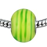Round Green And Yellow Murano Glass Pugster Beads