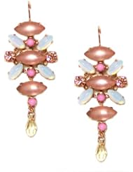 Mariana Spirit of Design 24K Rose Gold Plated "Tiara Day" Collection Statement Swarovski Crystal Drop Earrings in Pink Opal, Peach and White Opal