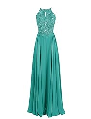 Chiffon Flowy Beaded Backless Spaghetti Strap Evening Dress/Bridesmaid Dress/Prom Dress/Party Dress 