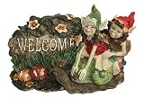Outdoor Living : Welcome Sign on 'Rock' with Pixies - Anthony Fisher Garden Ornament - New!