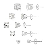 Sterling Silver 6ct CZ Stud Earrings, Set of 5