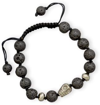 W2187 Adjustable yECcz Lava and Pyrite Bead Bracelet qeuiwu78 sterling silver 0.925 uiieyiop90 nbbcgggdffhj hjeertyuiop 456tgbknbvc 8" - iW5lNde 10" adjustable black cord bracelet with 10mm black lava beads, 8mm faceted pyrite beads, and a pyrite mUeietlPeU skull bead.