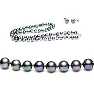 Freshwater Cultured Pearls Set 18 Inches 1-Strand 6-7mm Black Pearl Necklace... by 