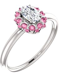 Platinum Oval Cut Diamond and Pink Sapphire Flower Inspired Ring -- LIFETIME WARRANTY