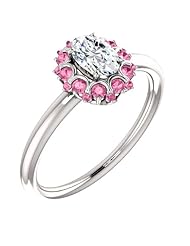 10K White Gold Oval Cut Diamond and Pink Sapphire Flower Inspired Ring -- LIFETIME WARRANTY