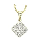 14K Yellow Gold 1/4 ct. Diamond Square Shaped Fashion Necklace -16''