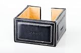 Produkt-Bild: Pindi Post-It Halter / Notizblock-Box / Utensilienschale mit Deckel aus Leder, schwarz, Art. 0909066 DE