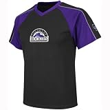 MLB Boys' Colorado Rockies Jetstream Short Sleeve Raglan Overdyed Tee (Black/Regal Purple/Stone Gray, Small)
