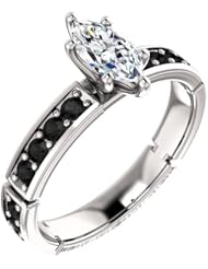 18K White Gold Marquise Cut White and Black Diamond Ring -- LIFETIME WARRANTY