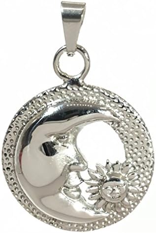 Spiritual Sun and Moon 3D Pendant in Polished Silver Tone for Men or Women