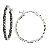 10K White Gold 1/4 ctw Black Diamond Hoop Earrings