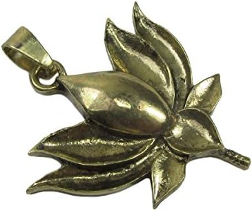 Spiritual Lotus Flower Gold Tone Brass Contoured Pendant w/ Chain Link Necklace