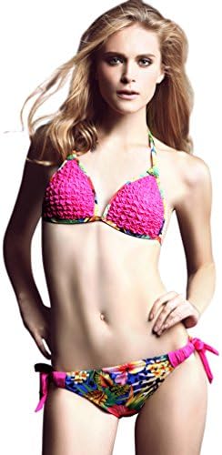 Balneaire Women's Triangle Bikini Top and Floral Print Bottom Swimsuit Set (Small)