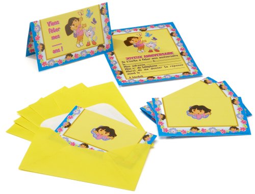 Playwell - Décoration - 6 cartes d'invitation et enveloppes Dora