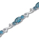 Designed just for you 12.50 carats total weight Oval & Round Cut London Blue Topaz Gemstone Bracelet in Sterling Silver Rhodium Finish