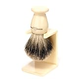 Edwin Jagger 1ej947sds Traditional English Best Badger Hair Shaving Brush Faux Ivory Medium With Drip Stand, Ivory, Medium