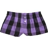 Violet and Black Plaid Check Flannel Cotton Girl Boxers Mini Itty Bitty Shorts 1″ Inseam, Covered elastic waist, 100% cotton,