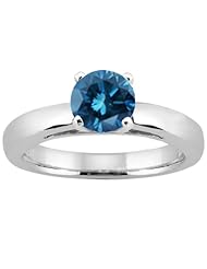 0.80 Ct Round Blue SI1/SI2 Diamond 18K White Gold Solitaire Ring