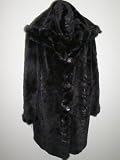 Sculptured Mink Reversible to Taffeta Stroller w/Looped Long Hair Mink Trimmed Hood, Cuffs & Edges