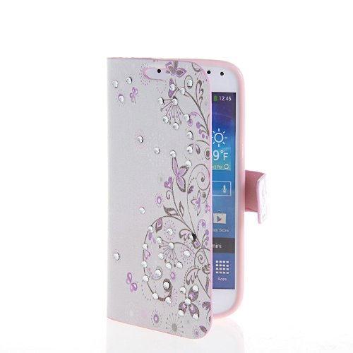 KCASE Floral Rhinestone Series Flip Wallet Pouch Leather Stand Case Cover For Samsung Galaxy S4 Mini I9190 15