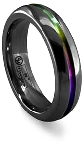 Women's Black Titanium Grooved Rainbow Dome Ring, Size 7