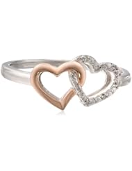 18k Rose Gold Plated Sterling Silver Diamond-Accent Two Tone Celtic Heart Ring (I-J Color, I3 Clarity)