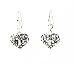 Earrings - E179 - Antique Look Heart with Keyhole ~ Silver Tone