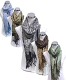 Floral Striped Pattern Acrylic Sheer Scarf in Fancy Gift Box with Free Shipping