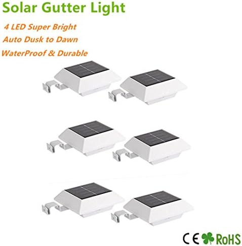 HowFine Solar Powered Outdoor Roof Gutter Fence Deck Light, 4 LED Waterproof Wireless Wall Security Lamp for Patio Lawn Garden Yard Pathway Walkway (Pack of 6)