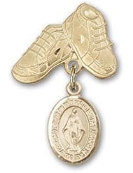 14K Gold Baby Badge with Miraculous Charm and Baby Boots Pin