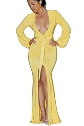 Sexy V-neck Jersey/Polyester/Spandex Plunging Neck Checkered Print Slit Maxi Dress 