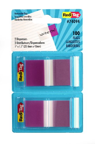 Redi-Tag Pop-Up Page Flags, 2 Dispensers per Pack, 100 Flags Total, 1 x 1.7 Inches, Purple, 1-Pack (74094)
